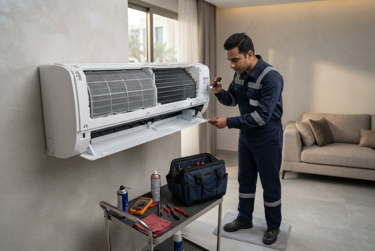 فحص سبب نزول الماء من المكيف داخل الغرفة